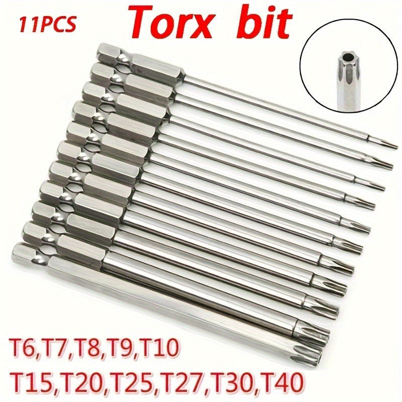 11-Piece Torx Screwdriver Bit Set S2 Alloy Steel Durable Hex Shank