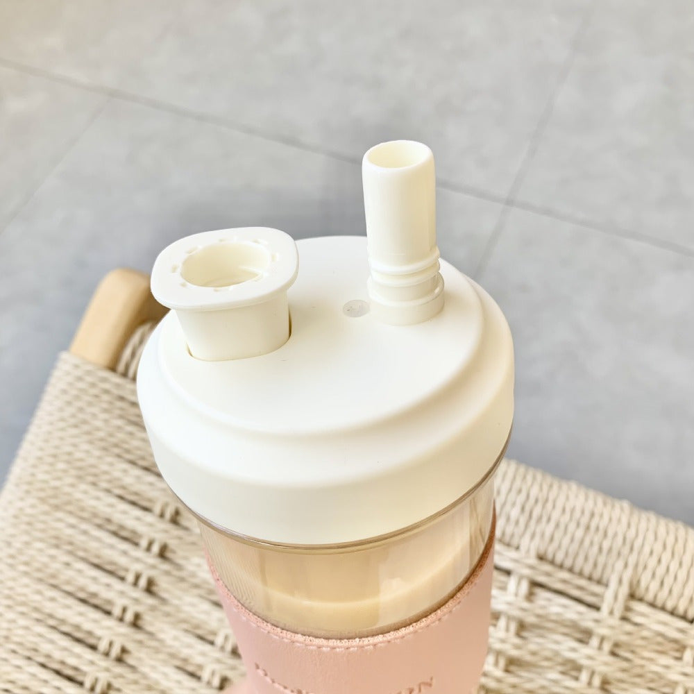 850ml Insulated Water Bottle with Straw BPA-Free Drop-Proof for Milk Tea Boba Gray Pink Green