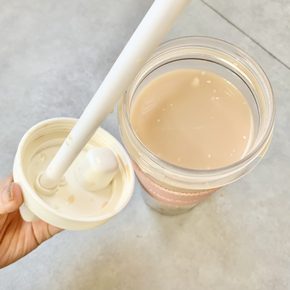 850ml Insulated Water Bottle with Straw BPA-Free Drop-Proof for Milk Tea Boba Gray Pink Green