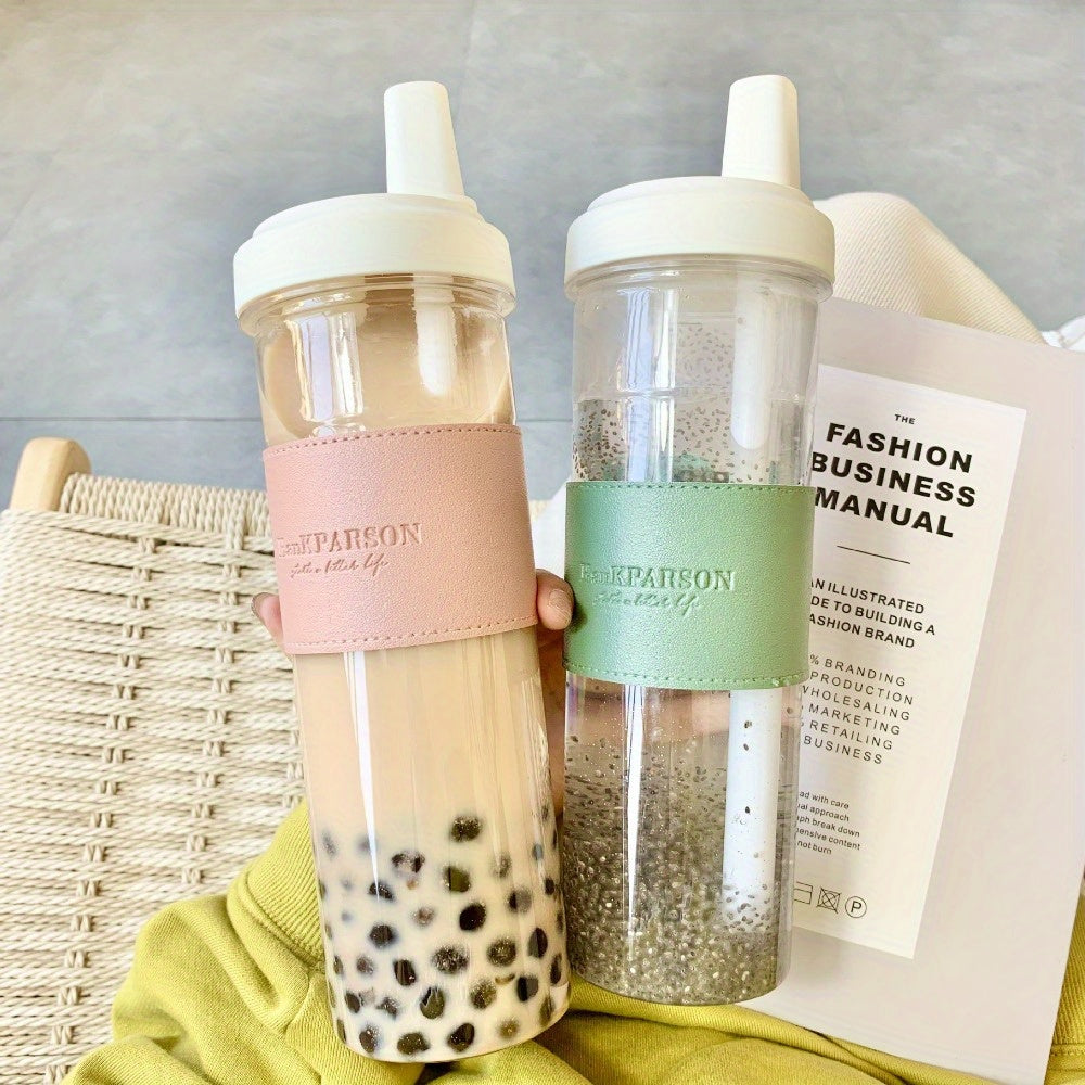 850ml Insulated Water Bottle with Straw BPA-Free Drop-Proof for Milk Tea Boba Gray Pink Green