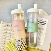 850ml Insulated Water Bottle with Straw BPA-Free Drop-Proof for Milk Tea Boba Gray Pink Green