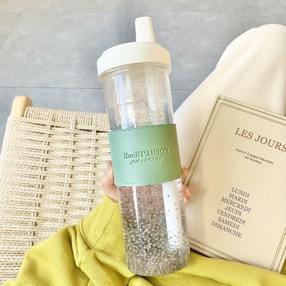 850ml Insulated Water Bottle with Straw BPA-Free Drop-Proof for Milk Tea Boba Gray Pink Green