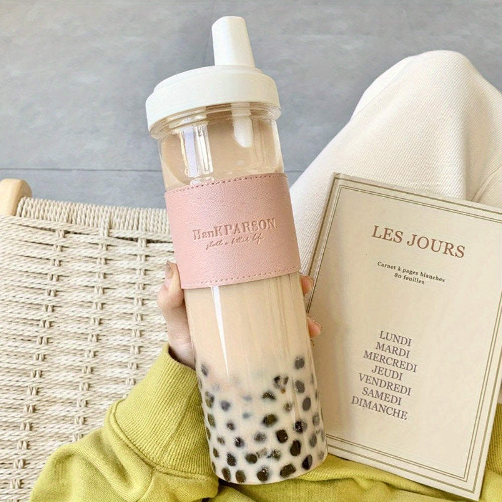 850ml Insulated Water Bottle with Straw BPA-Free Drop-Proof for Milk Tea Boba Gray Pink Green