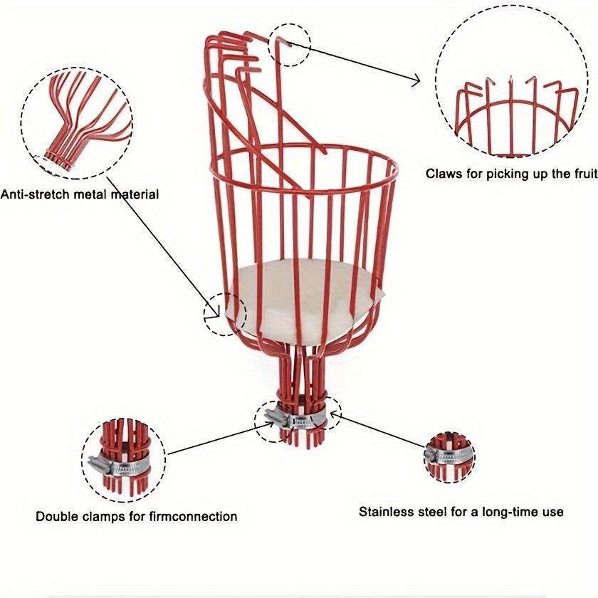 Adjustable Fruit Picker Tool with Aluminum Pole and Basket for High Branch Harvesting