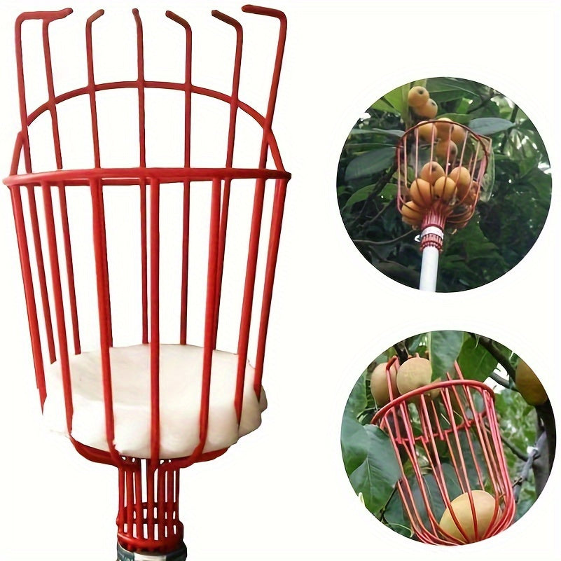 Adjustable Fruit Picker Tool with Aluminum Pole and Basket for High Branch Harvesting