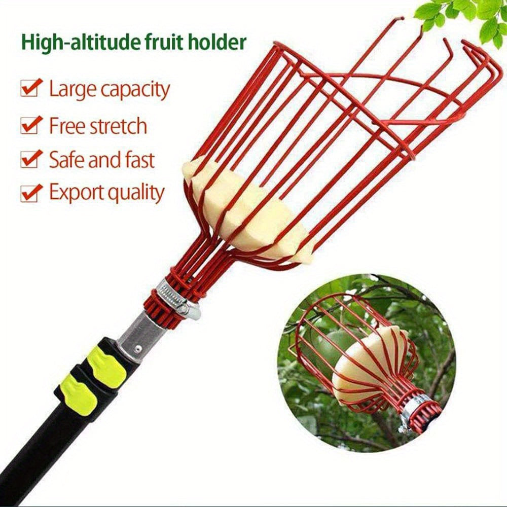 Adjustable Fruit Picker Tool with Aluminum Pole and Basket for High Branch Harvesting