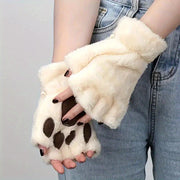 Women's Cozy Cat Claw Plush Half-Finger Gloves Warm Autumn Winter Fashion