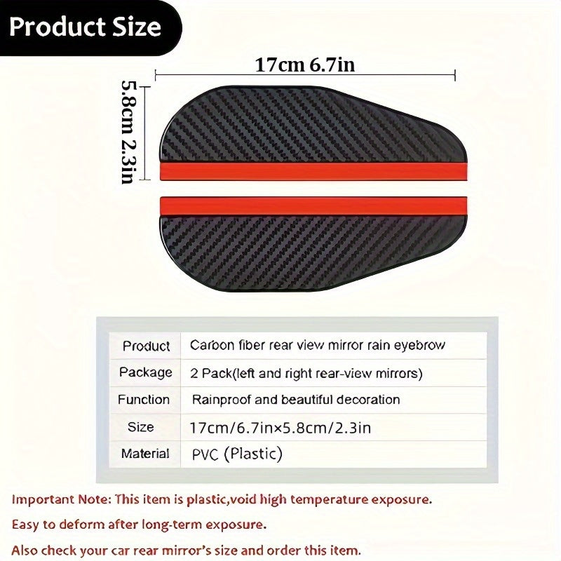 2-Pack PVC Weather Stripping Rain Guards for Car Side Mirrors Water Repellent