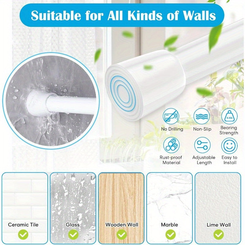 Adjustable Aluminum Shower Curtain Rod 100-190cm No Drilling Bathroom Kitchen Closet