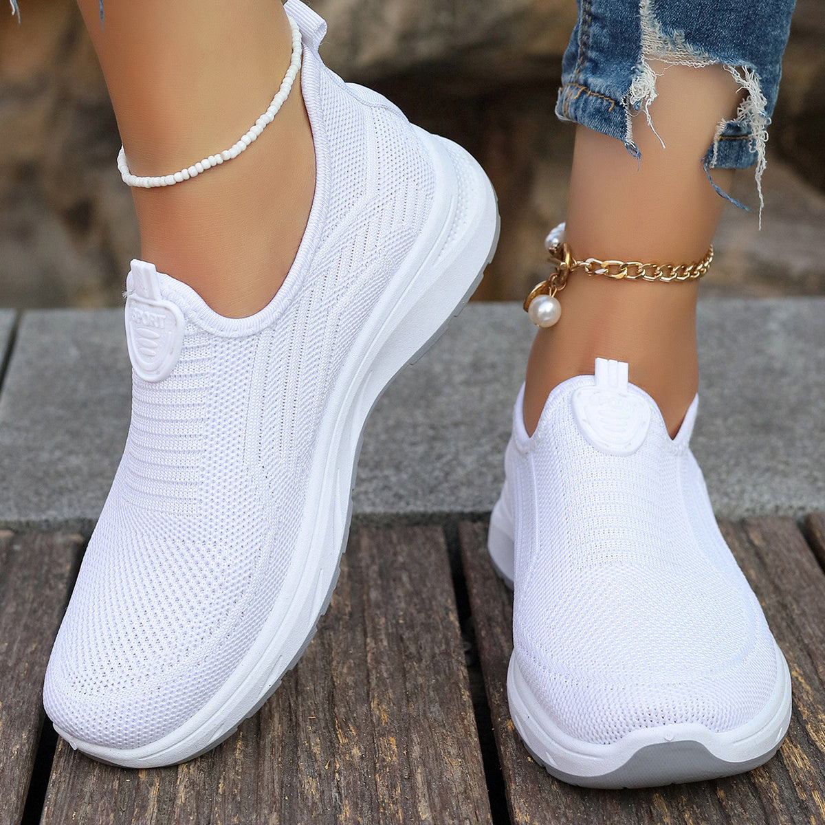 Women's Slip-On Sneakers Breathable Mesh Casual Shoes Plus Size