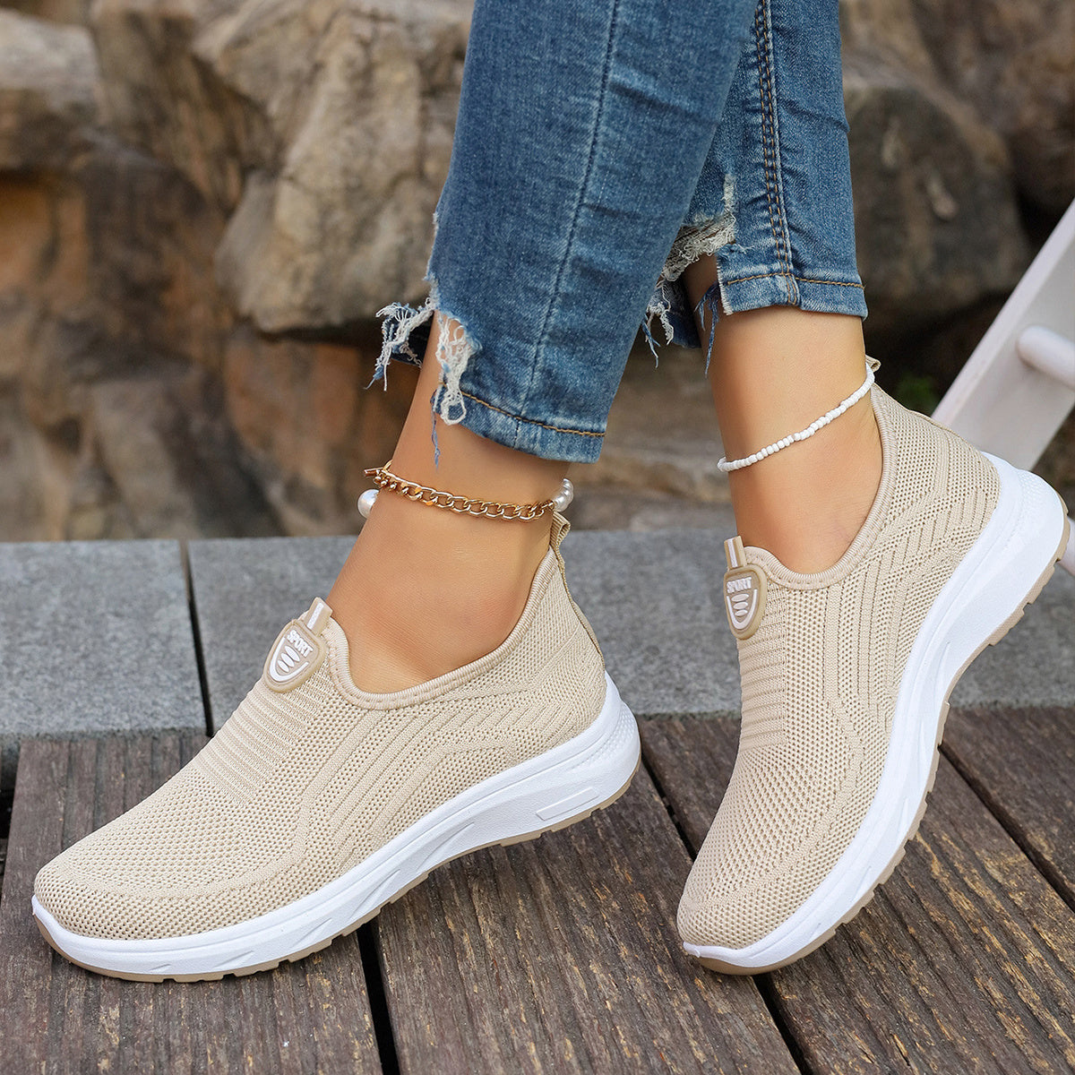 Women's Slip-On Sneakers Breathable Fabric Low-Top Casual Shoes Multiple Colors