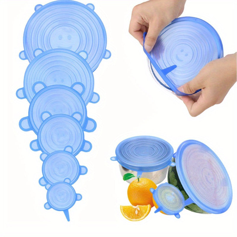 Silicone Food Lids Set of 6 Reusable Microwave and Freezer Safe BPA-Free