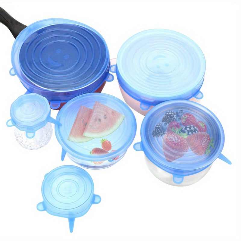 Silicone Food Lids Set of 6 Reusable Microwave and Freezer Safe BPA-Free