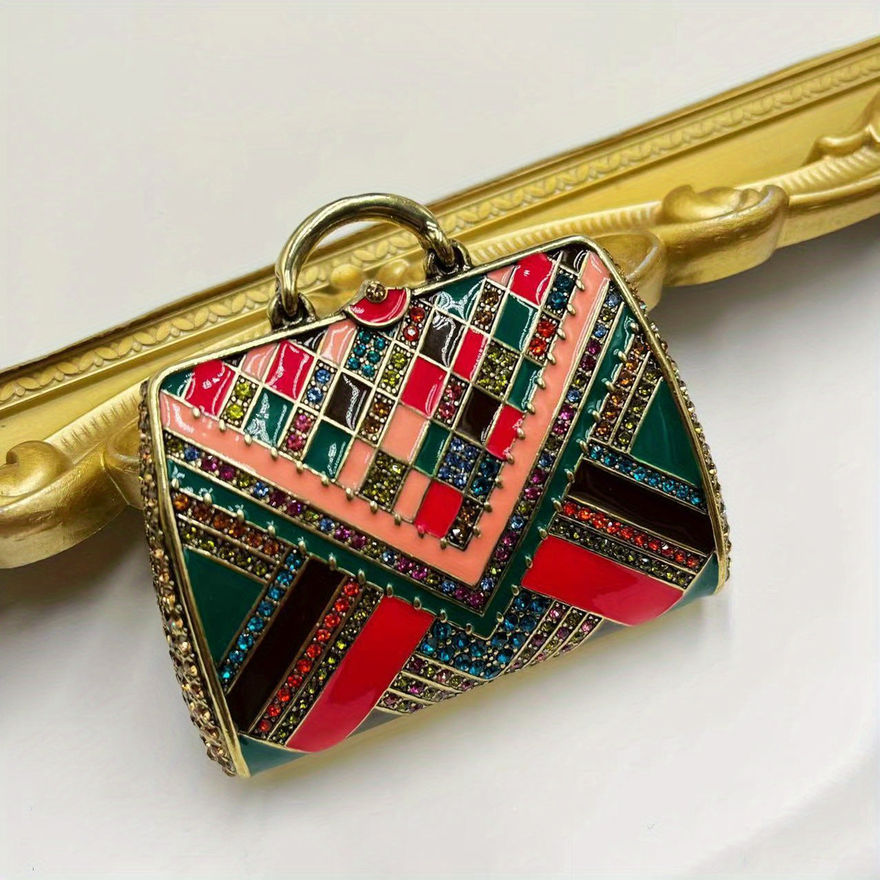 Vintage Rhinestone Enamel Brooch for Women Retro Medieval Style Jewelry Badge