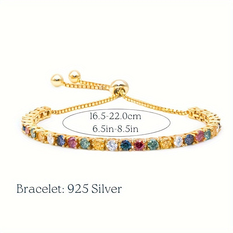Vintage Style 18K Gold Plated Silver Bracelet with Colorful Moissanite Adjustable Jewelry for Weddings and Festivals