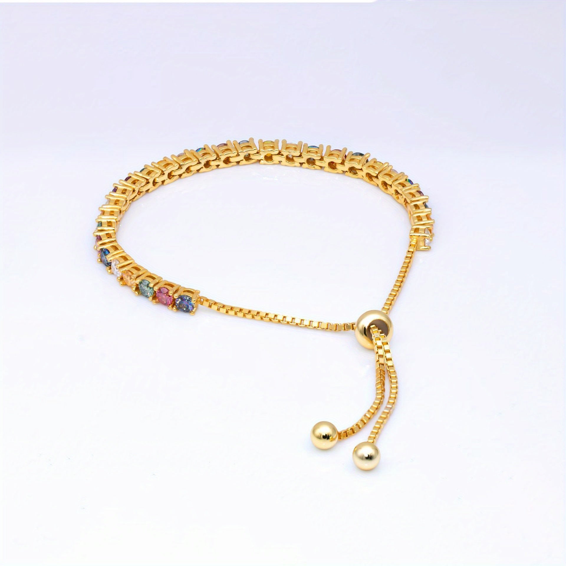 Vintage Style 18K Gold Plated Silver Bracelet with Colorful Moissanite Adjustable Jewelry for Weddings and Festivals