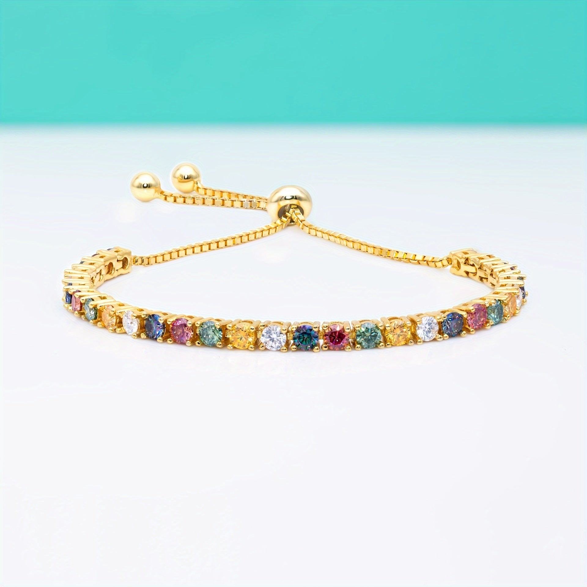 Vintage Style 18K Gold Plated Silver Bracelet with Colorful Moissanite Adjustable Jewelry for Weddings and Festivals