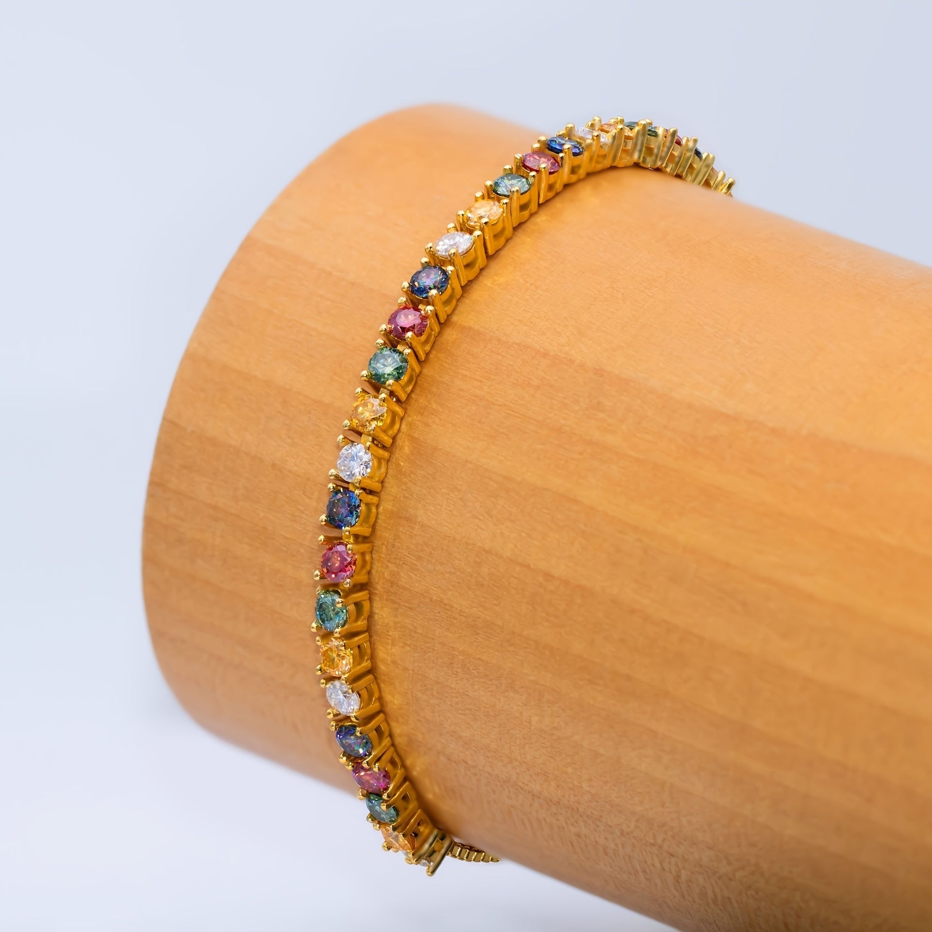 Vintage Style 18K Gold Plated Silver Bracelet with Colorful Moissanite Adjustable Jewelry for Weddings and Festivals