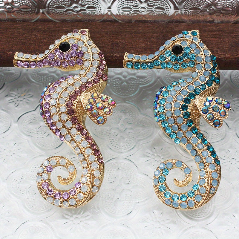 Vintage Seahorse Brooch with Rhinestones Ocean-Inspired Jewelry Statement Pin