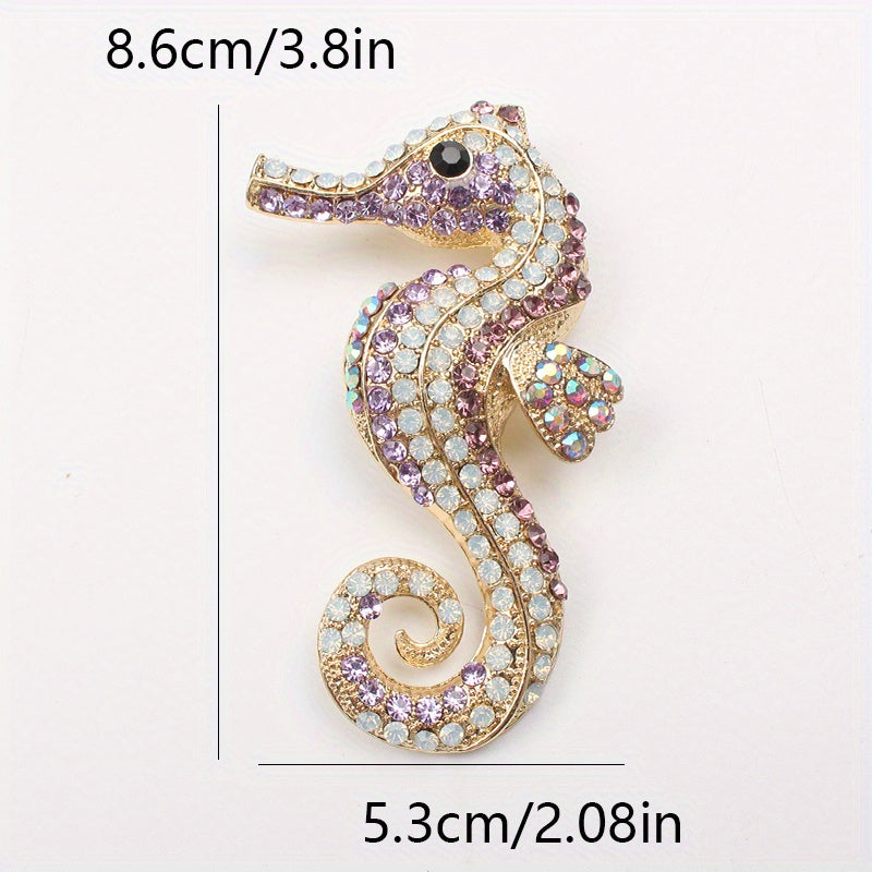 Vintage Seahorse Brooch with Glittering Rhinestones - Retro Ocean-Inspired Style Statement, Seahorse Pin