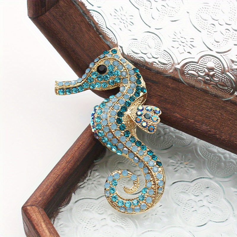 Vintage Seahorse Brooch with Rhinestones Ocean-Inspired Jewelry Statement Pin