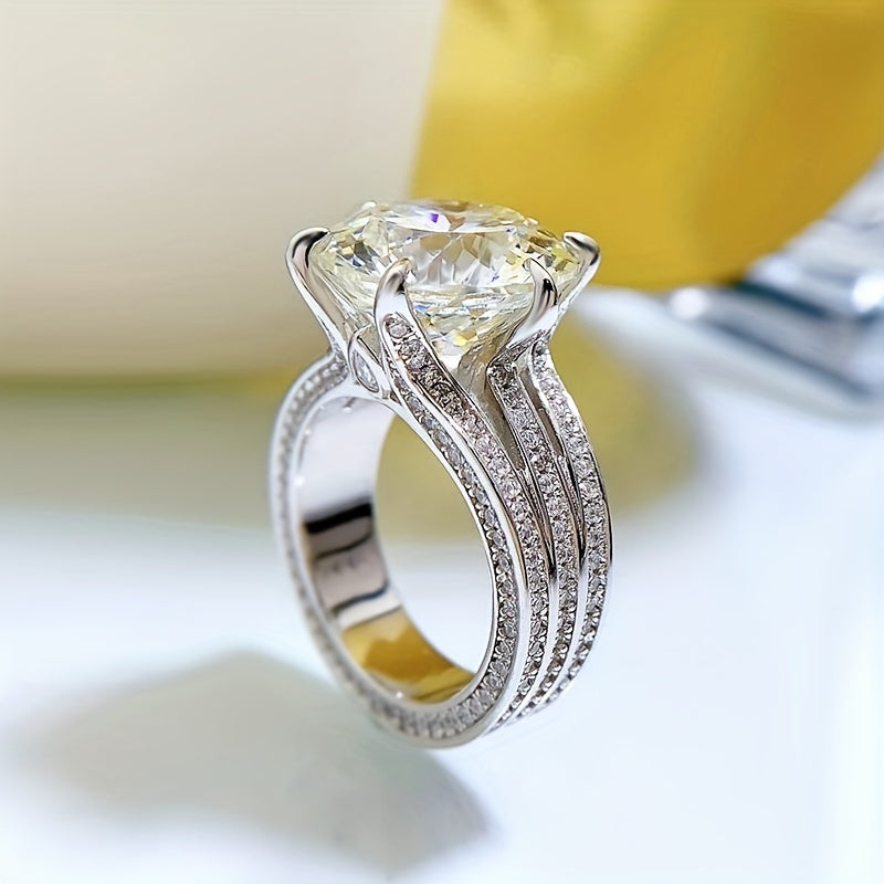 10 Carat Moissanite Engagement Ring Sterling Silver 18K Gold Plated Round Cut