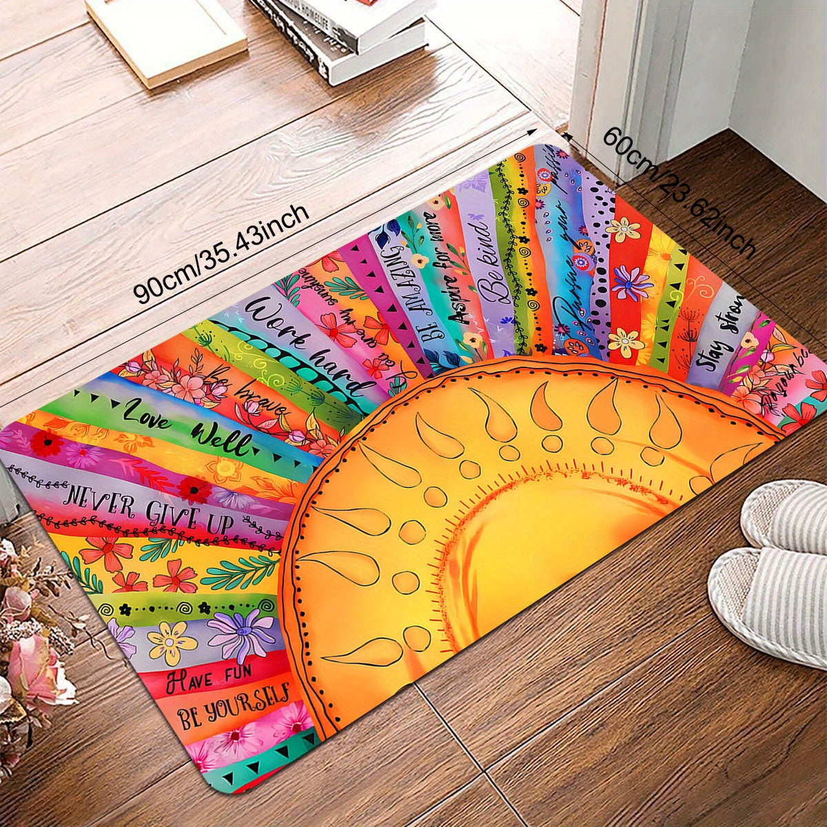 Polyester Sunflower Door Mat Non-Slip Ethnic Style Stain Resistant Entryway Rug