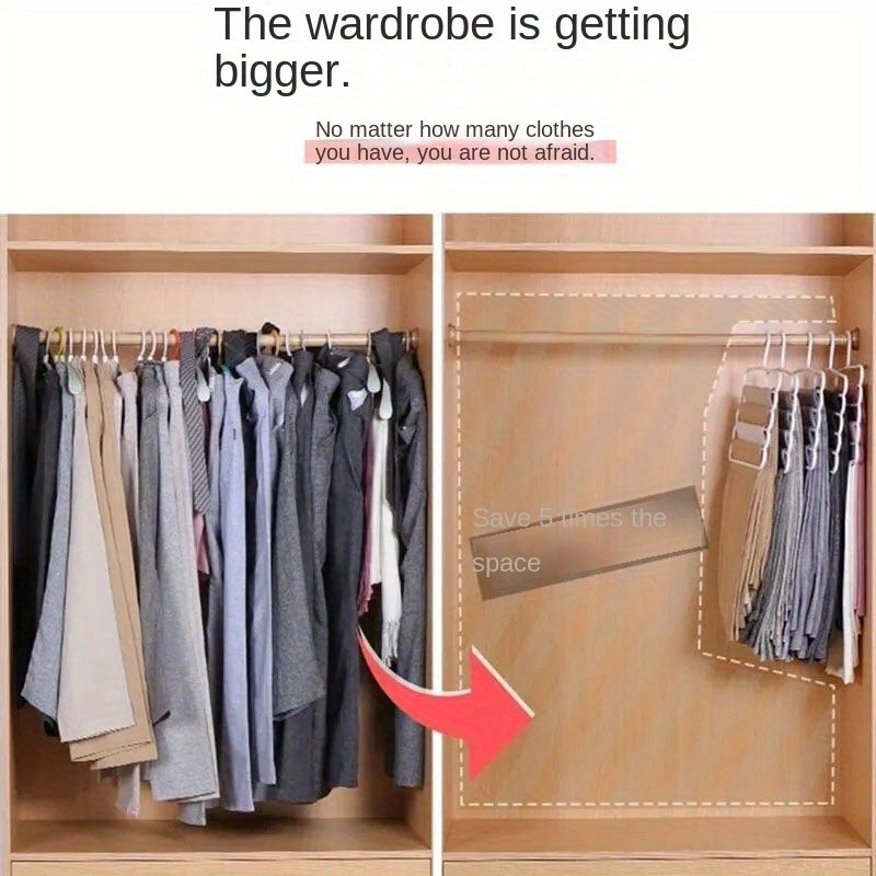 Juego de 3 perchas antideslizantes de 5 capas para ahorrar espacio en la ropa, para bufandas, pantalones, organización del armario