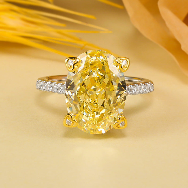 Yellow Synthetic Radiant Cut Statement Ring 10x14mm Sterling Silver Halloween Theme