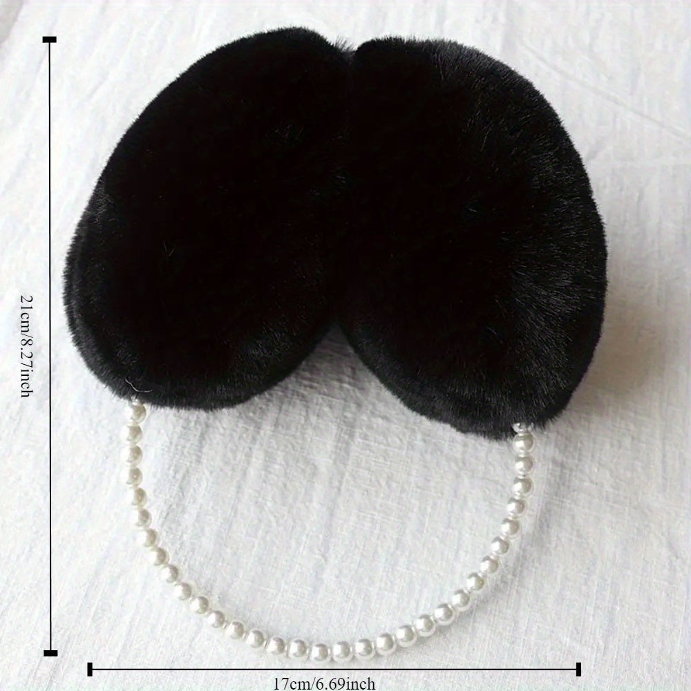 Winter Earmuffs for Women Plush Fabric Pearl Accents Warm Outdoor Fashion