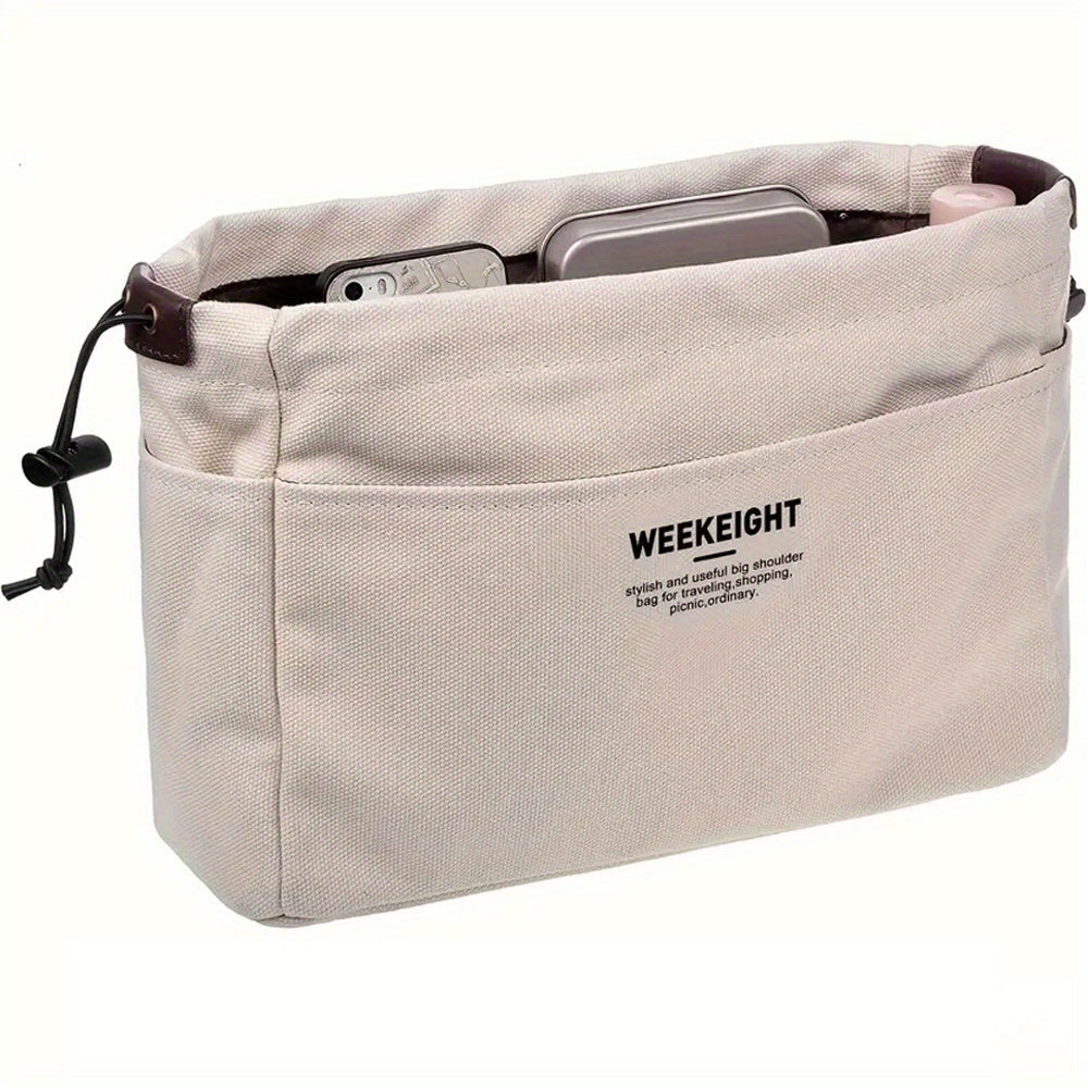 Multi-Compartment Bag Organizer for Totes and Shoulder Bags with Drawstring Pouch