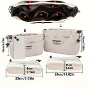 Multi-Compartment Bag Organizer for Totes and Shoulder Bags with Drawstring Pouch
