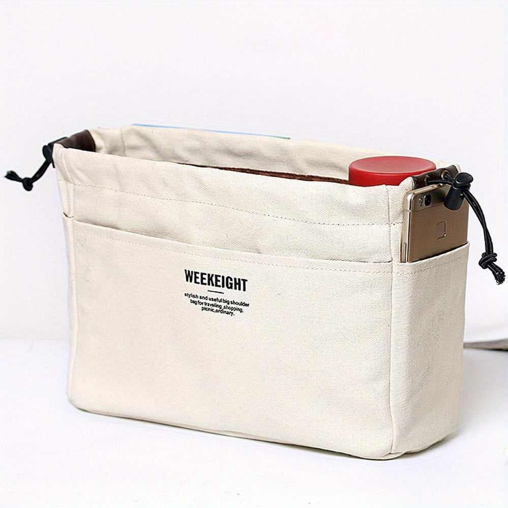 Multi-Compartment Bag Organizer for Totes and Shoulder Bags with Drawstring Pouch