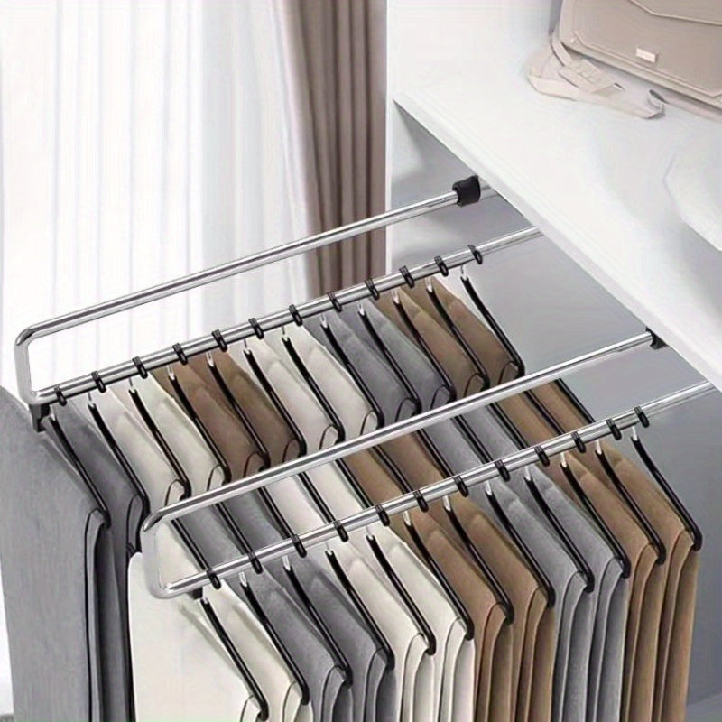 Percha de ropa extraíble en acero pulido Organizador de armario que ahorra espacio para espacios pequeños
