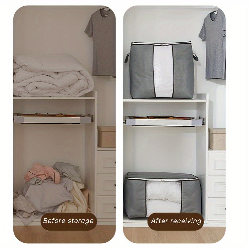Bolsa de almacenamiento de tela con ventana transparente, asas, gran capacidad para ropa y ropa de cama