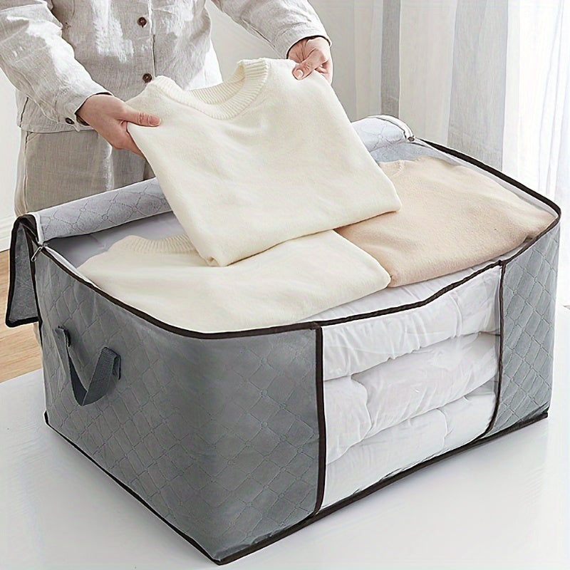 Fabric Storage Bag with Clear Window Handles Large Capacity for Clothes and Bedding
