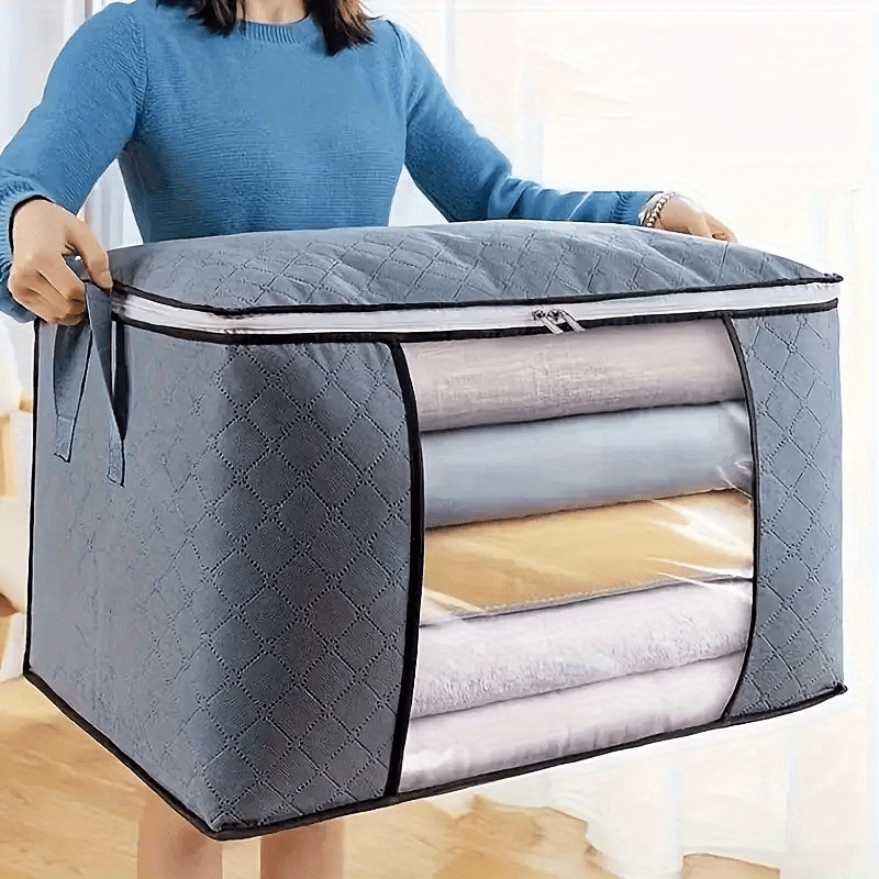 Fabric Storage Bag with Clear Window Handles Large Capacity for Clothes and Bedding
