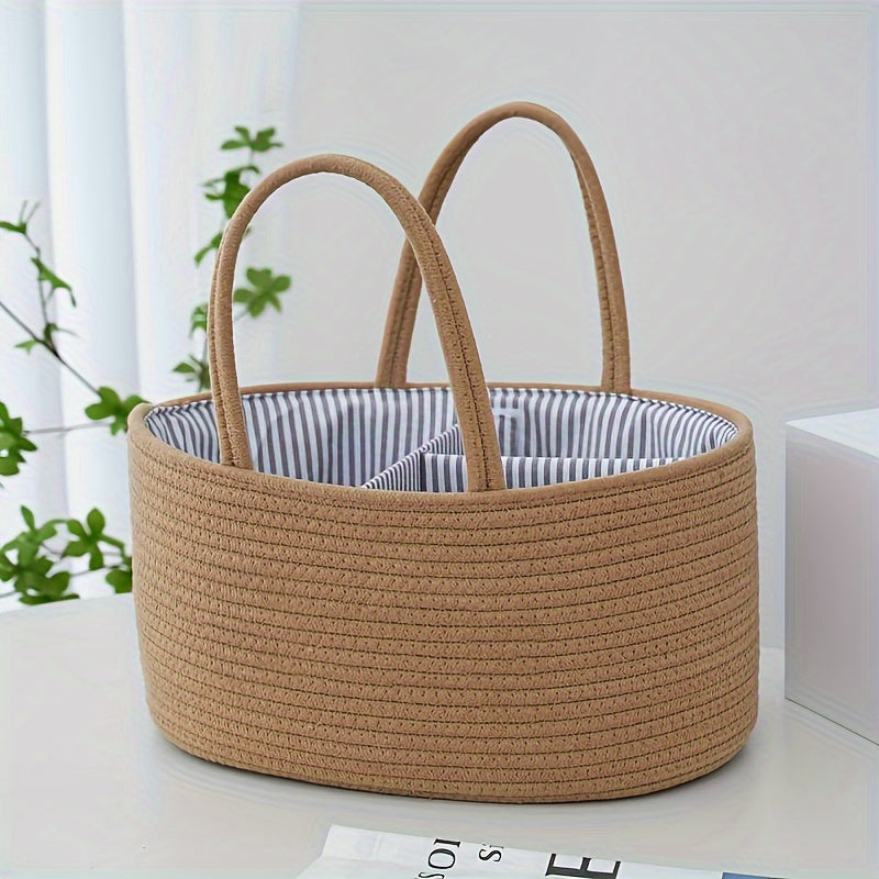 Fabric Diaper Caddy with 3 Compartments Nursery Organizer for Baby Essentials