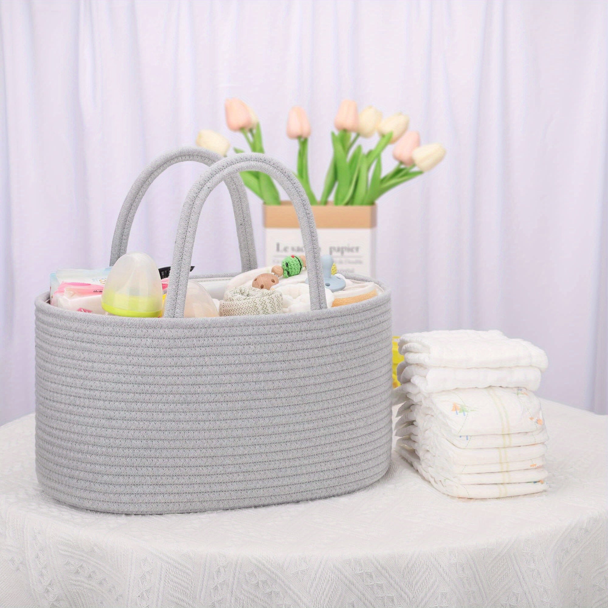 Cesta de tela para pañales con 3 compartimentos, organizador para el cuarto del bebé