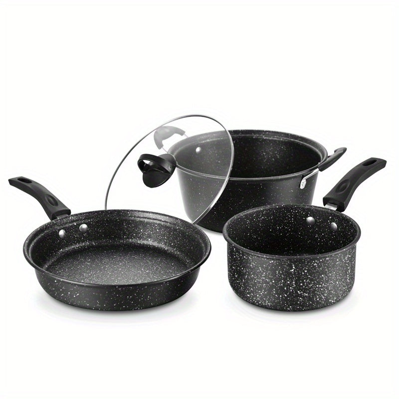 Juego de 3 utensilios de cocina antiadherentes de piedra Maifan, wok, olla para sopa, sartén