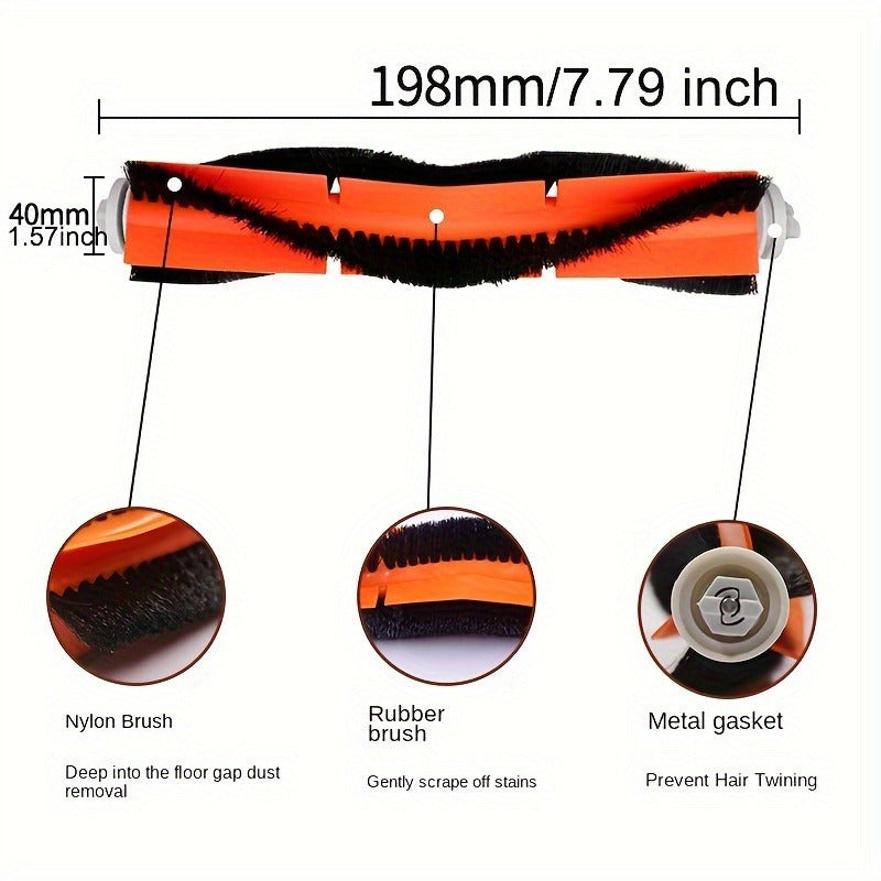 Set of 2 Vacuum Main Brush Replacements for Robotic Floor Cleaners Long-Lasting Plastic