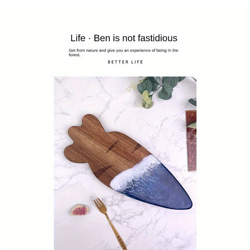 Доска для подачи с дизайном океанской волны, изготовленная из акации и смолы - идеально подходит для нарезки и подачи пищи, безопасна для продуктов и многофункциональный кухонный аксессуар