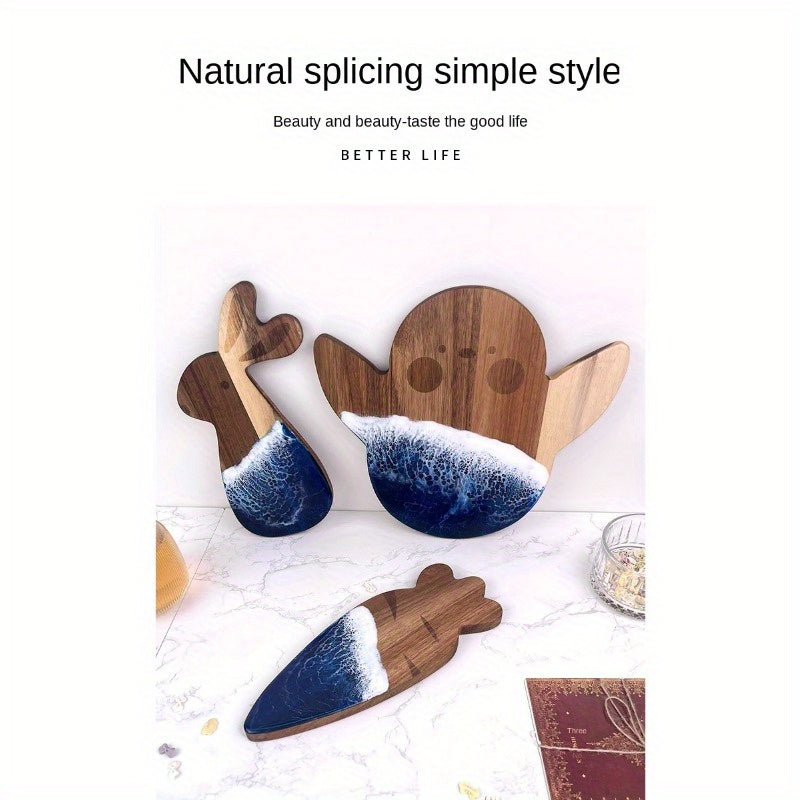 Ocean Wave Acacia Wood and Resin Serving Platter for Food Presentation