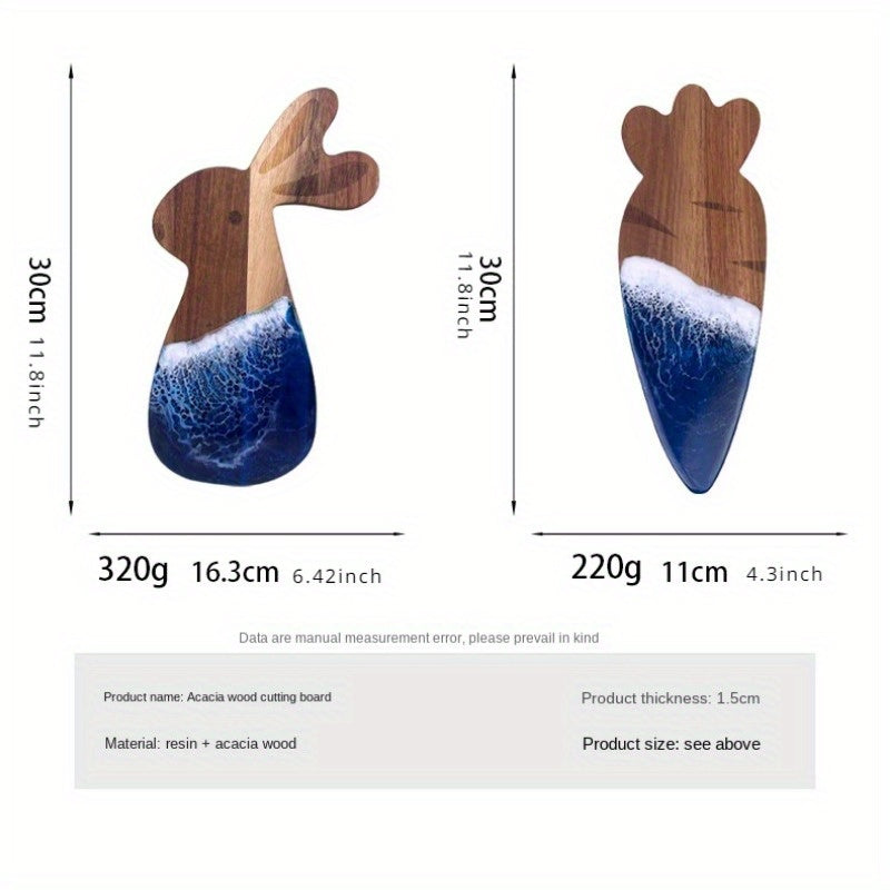 Доска для подачи с дизайном океанской волны, изготовленная из акации и смолы - идеально подходит для нарезки и подачи пищи, безопасна для продуктов и многофункциональный кухонный аксессуар