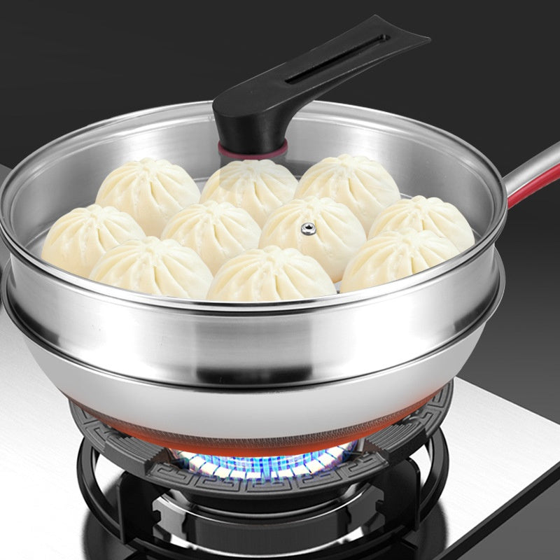 Tri-Ply Stainless Steel Frying Pan with Glass Lid, Smokeless, Dual-Sided Design