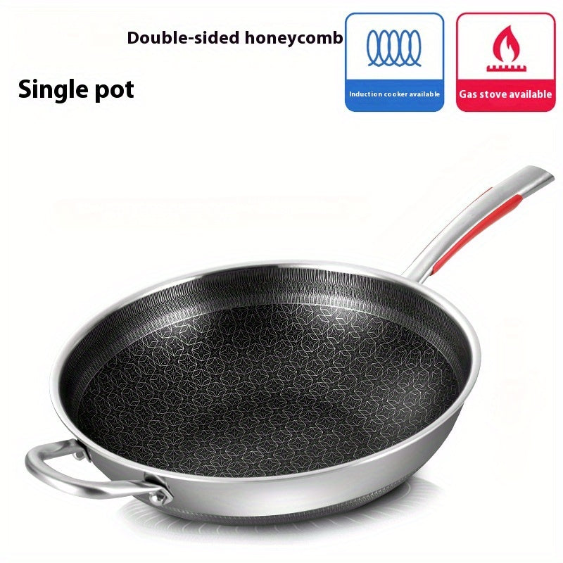 Tri-Ply Stainless Steel Frying Pan with Glass Lid, Smokeless, Dual-Sided Design