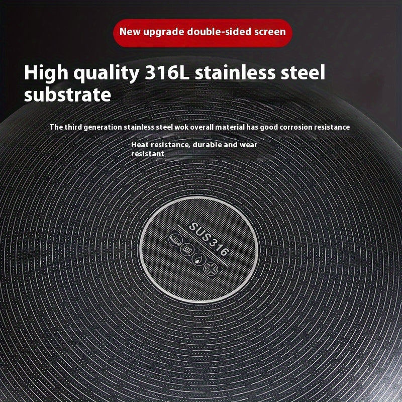Tri-Ply Stainless Steel Frying Pan with Glass Lid, Smokeless, Dual-Sided Design