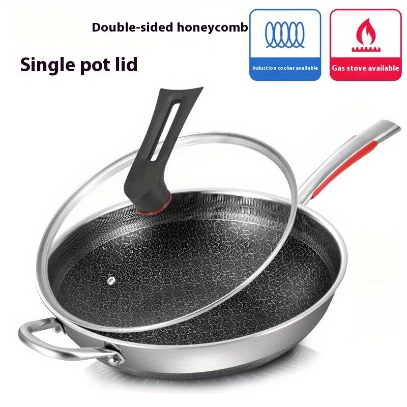 Tri-Ply Stainless Steel Frying Pan with Glass Lid, Smokeless, Dual-Sided Design