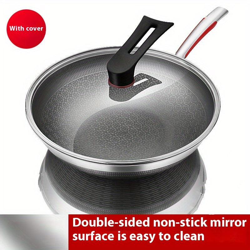 Tri-Ply Stainless Steel Frying Pan with Glass Lid, Smokeless, Dual-Sided Design
