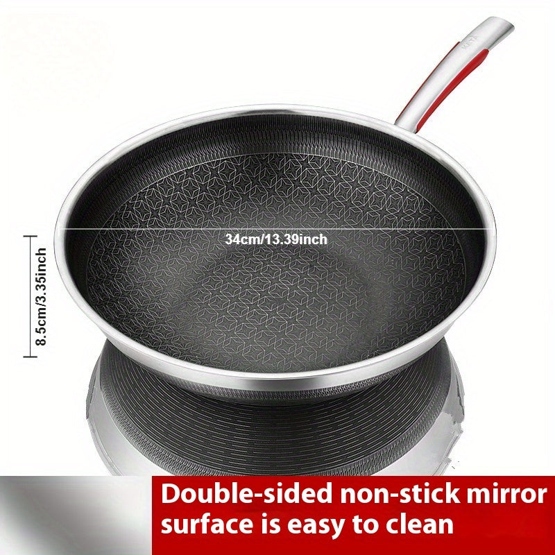 Tri-Ply Stainless Steel Frying Pan with Glass Lid, Smokeless, Dual-Sided Design